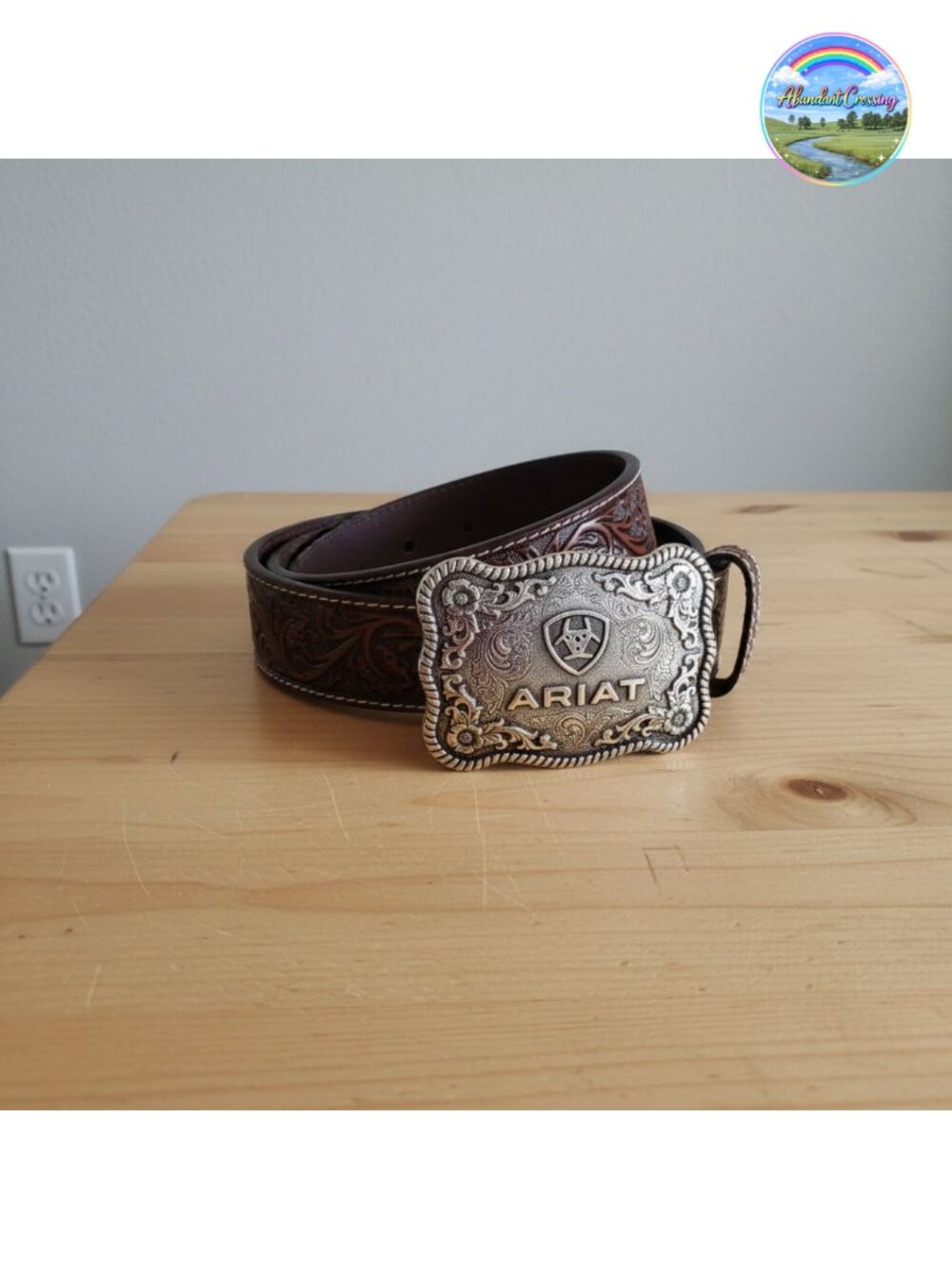 Men's Floral Embossed Leather Belt Antique Silver Buckle